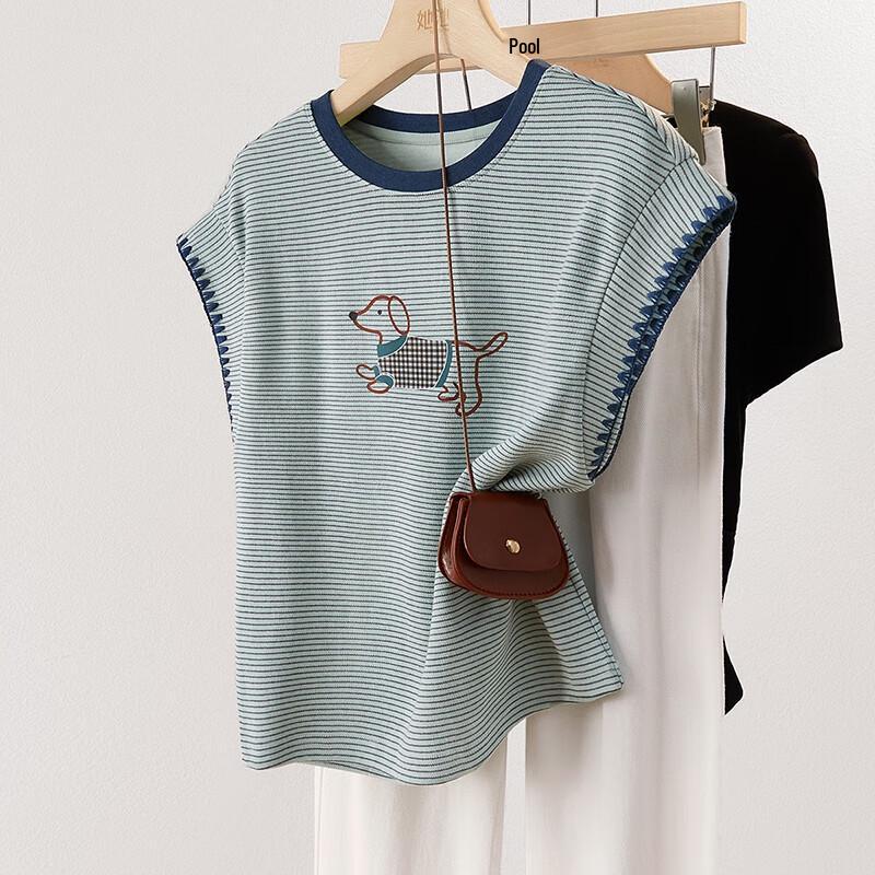 Women s Striped Cartoon Print T-Shirt M
