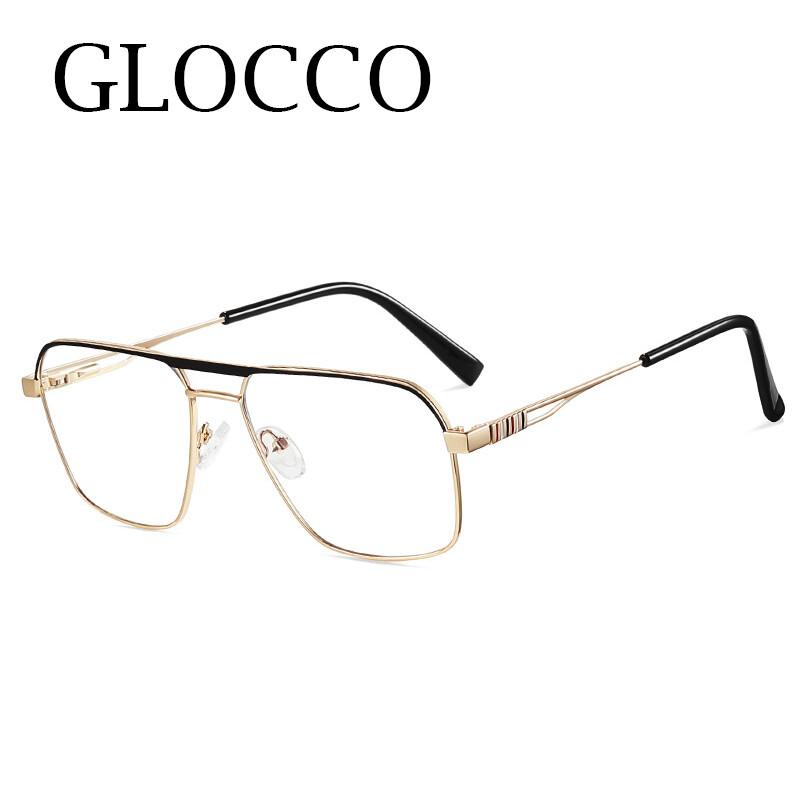 Oversized Square Glasses AntiBlueLight Reading Glasses Metal Frame Glasses Flat Light Prescription Glasses TransparentEyeglasses