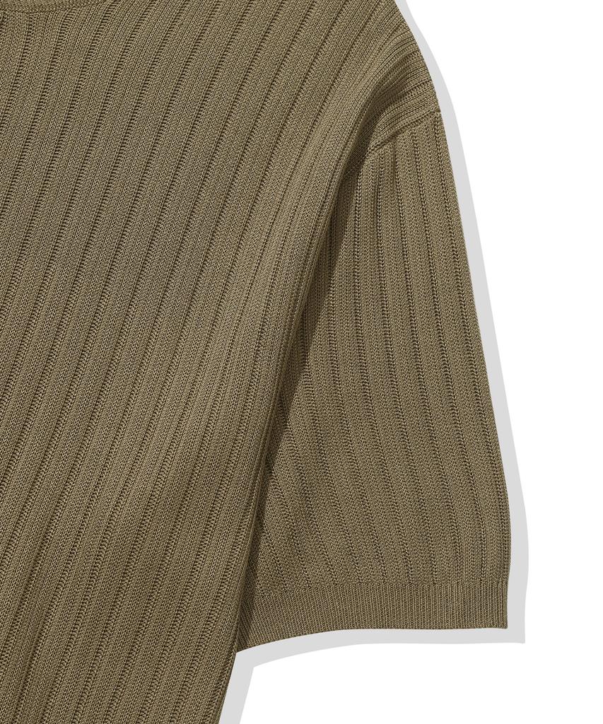 KIIMUIR [Crop] Washable Cool-Touch Henley Neck Half Knit_Khaki