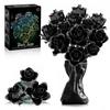 12PC Black Rose Building Block Plant Bouquet Simulated Roses Flowers Gothic Decoration Home Display Adult Holiday Gifts Toys