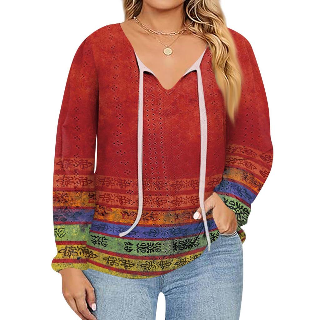 Women's Fashion Printed Casual V-Neck Long Sleeve Top