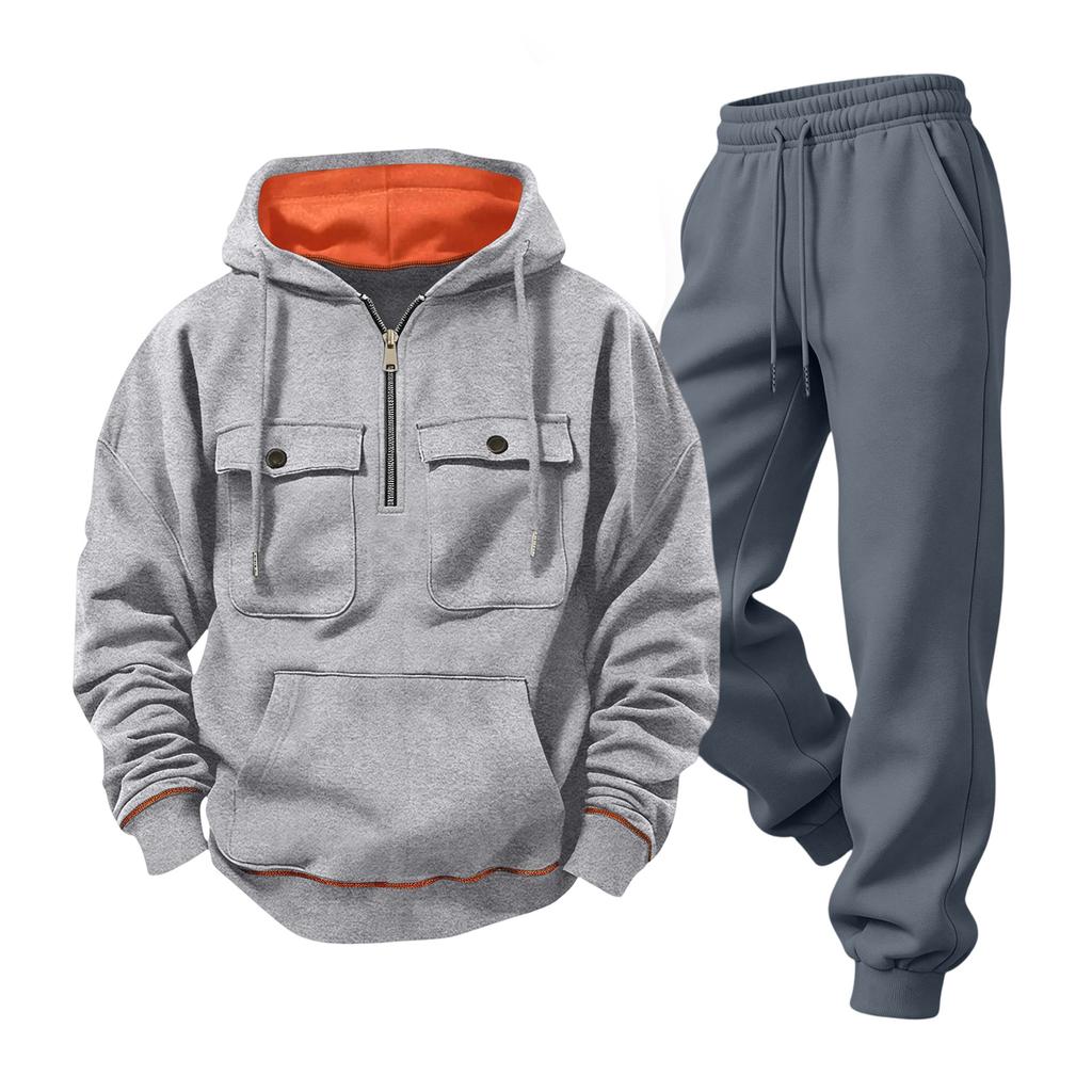 Men's Casual Loose Fit Hooded Sweatshirt Set with Cuffed Pants for Fall Winter