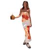 Hochwertiges europäisches und amerikanisches trägerloses Sommerkleid mit Aufdruck für Damen: Sexy, Taillenbetonende, Hüftbetonende Mode