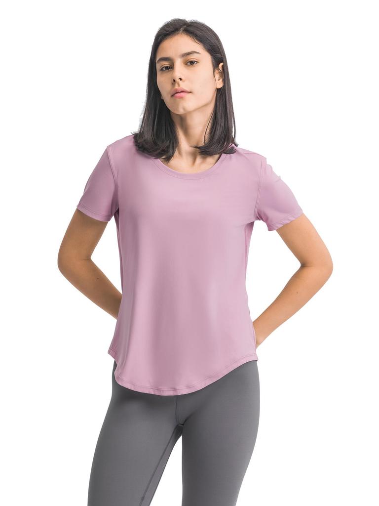Vår/Sommar 2023 Dam Casual Lös T-shirt för Löpning och Yoga med Bar-Känsla