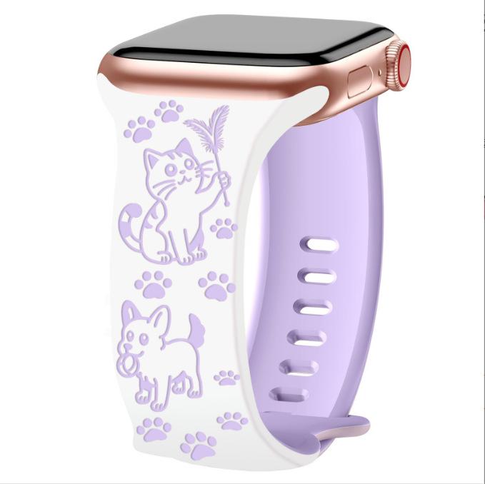 Apple New Style Cartoon Carved Silicone Watch Strap - Cute Cat & Dog Theme.