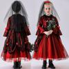 Kids Halloween Costume Dress Red Demon Vampire Bride Cosplay Outfit Girls Street Style Anime Theme