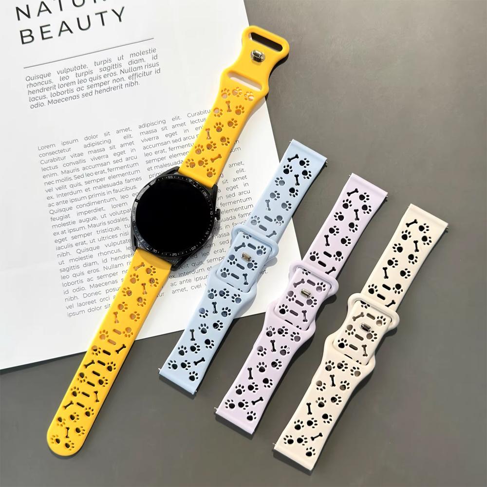 2 Pcs Straps for Samsung Galaxy watch 4/5/6/7 Engraved Dog Paw Bracelet Correa Wristband Belt HUAWEI watch GT 4/5/6/Pro Bands