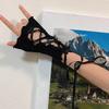Lolita Strapping Bow Fishnet Lace Fingerless Gloves Floral Elastic Mesh Handwear