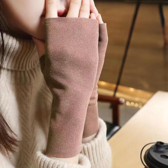 Winter Fingerless Gloves Open Thermal Mittens with Thumb Holes Warm Half-Finger Gloves for Women Men Typing Texting Writing