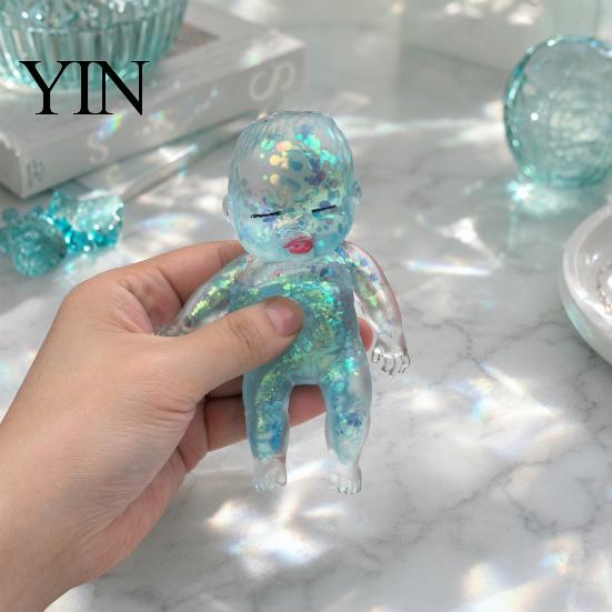 Babies Stress Ball Glitter Relief Toy, Clear Baby Doll Squeeze Soft Stretchy Toy Fidget Relaxing Gift for Adults Kids, Party Favors Anxiety