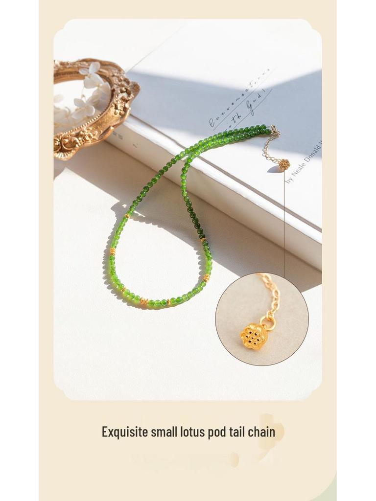 Hetian Jade Millet Bead Necklace - 4mm Jasper Beaded Green Jade Choker Clavicle Chain