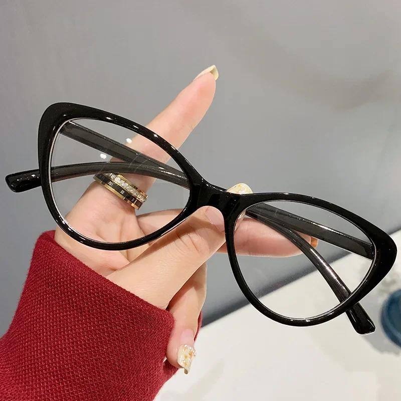 Ladies Cat Eye Myopia Glasses Vintage Square Black Large Frame Shortsighted Eyeglasses TR90 Anti Blue Rays Minus Eyewear Diopter