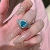 Elegant Santa Maria Aquamarine Heart Ring High Carbon Diamond Open Ring for Women Stylish Venetian Coast Jewelry