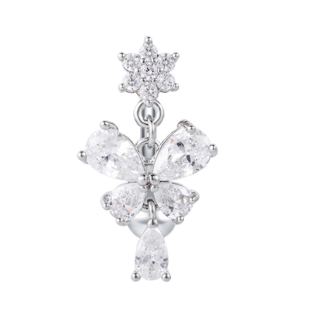 

Flower Head Belly Button Rings Zircon Bow Reversed Navel Rings Fashion Dangle Belly Rings Beach серебряный