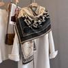 Autumn new women's fashion scarf retro splicing contrasting color cashew nut flower jacquard scarf to keep warm and cold
