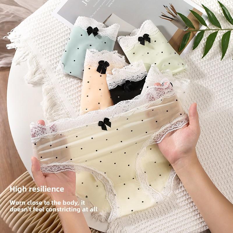 Ladies Spring and Summer Cute Saucy Polka Dot Ice Silk No Trace 10A Antibacterial Crotch Waist Triangle Briefs