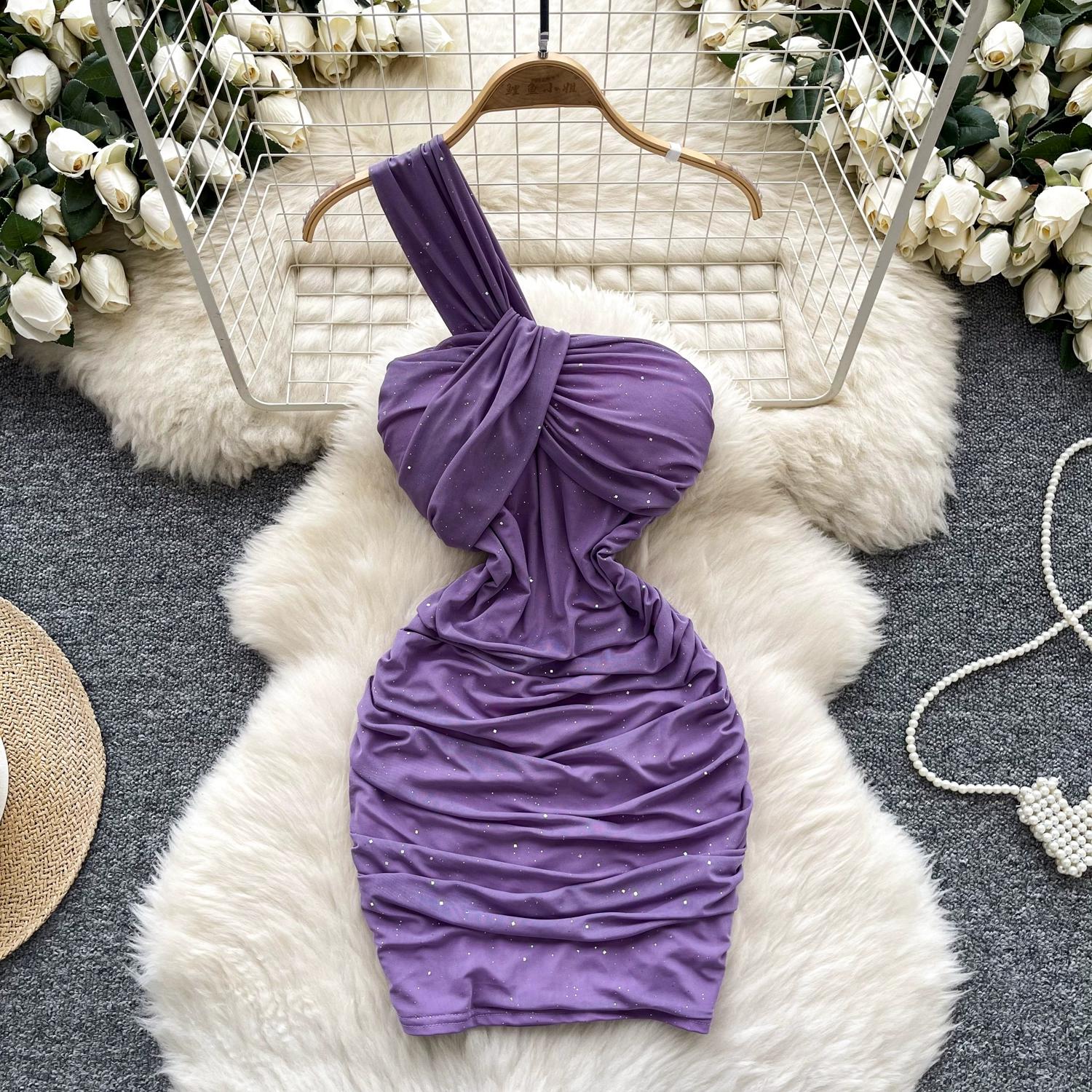 

Літні жінки на одне плече без бретелей Sexy Bling Bling Slim Sheath Bodycon Mini Short Club Party Dress M