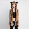 Plush Animal Ear Hat for Adult Unisex Earflap Gloves Scarf All In One Warm Trapper Hat Outdoor Activity Cold Weather Hat