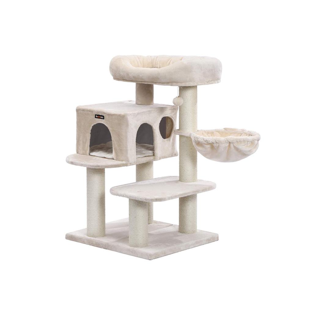 FEANDREA Cat Tree, Cat Tower with XXL Plush Perch, Cat Condo with Adjustable Units, Cat Toys, Extra Thick Posts Completely Wrapped In Sisal, Stable