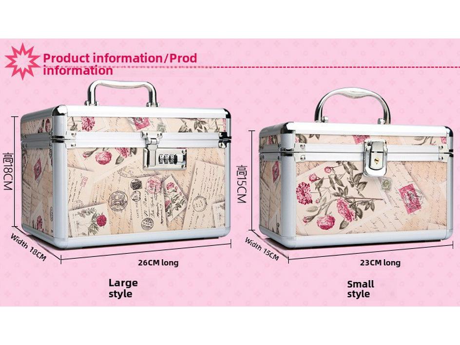 Portable Double-Layer Aluminum Alloy Cosmetic Case with Mirror and Password Lock