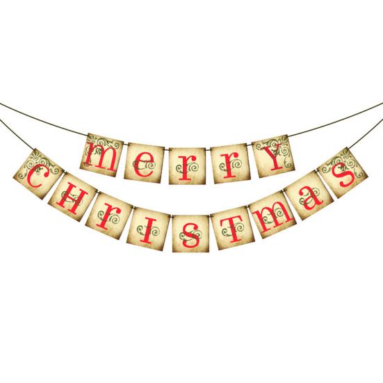 Yousheng Vintage Merry Christmas Banner Retro Nostalgic Christmas Garland Decoration for Indoor Home Office Wall Window Door Fireplace Mantle Xmas