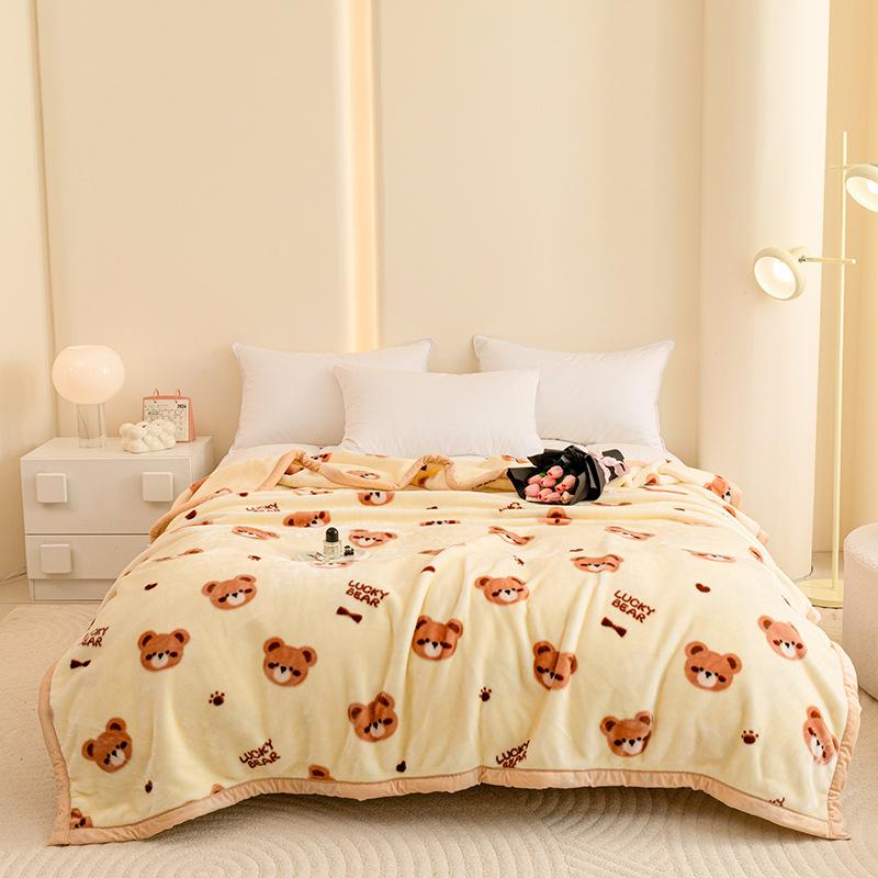 High Quality Warm Floral Printed Blanket Cozy Double-Layer Thick Sofa Blanket for Home Flannel Bed Sheets for Autumn and Winter