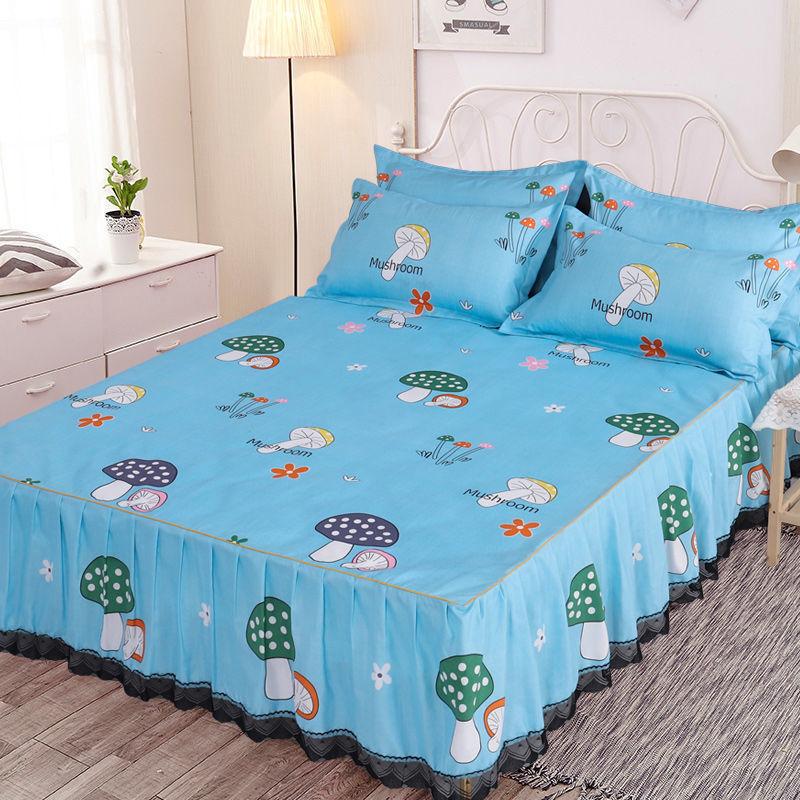 Flower Print Ruffled Bedding Set,Pillowcases Set/Bed Skirt Set,Bed Skirt*1 ,Pillowcases *2 (Size: Twin/Full/Queen/King)