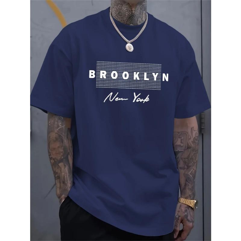 Men s Casual Comfortable Breathable Round Neck T-shirt with Letter Printed Pattern Summer Outdoor Loose Top 6XL