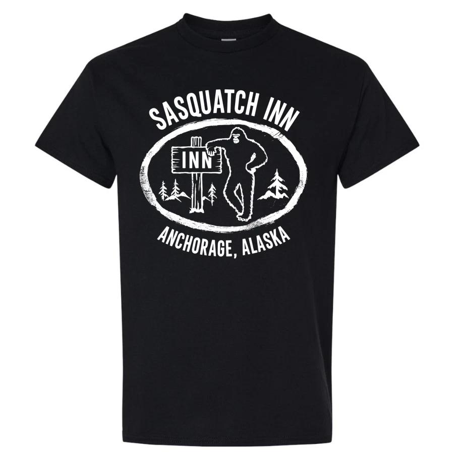 Sasquatch Inn Anchorage Alaska T Shirt Vintage Bigfoot Forest Graphic Sign Tee S