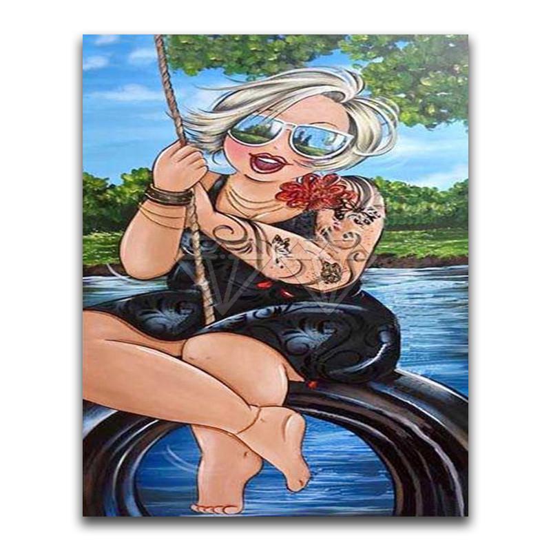 5D-Diamant-Gemälde zum Selbermachen, fettes Mädchen, Damen, Heimdekoration, niedlicher Cartoon, voller runder Diamant-Stickerei, Kreuzstich, Diamant-Mosaik