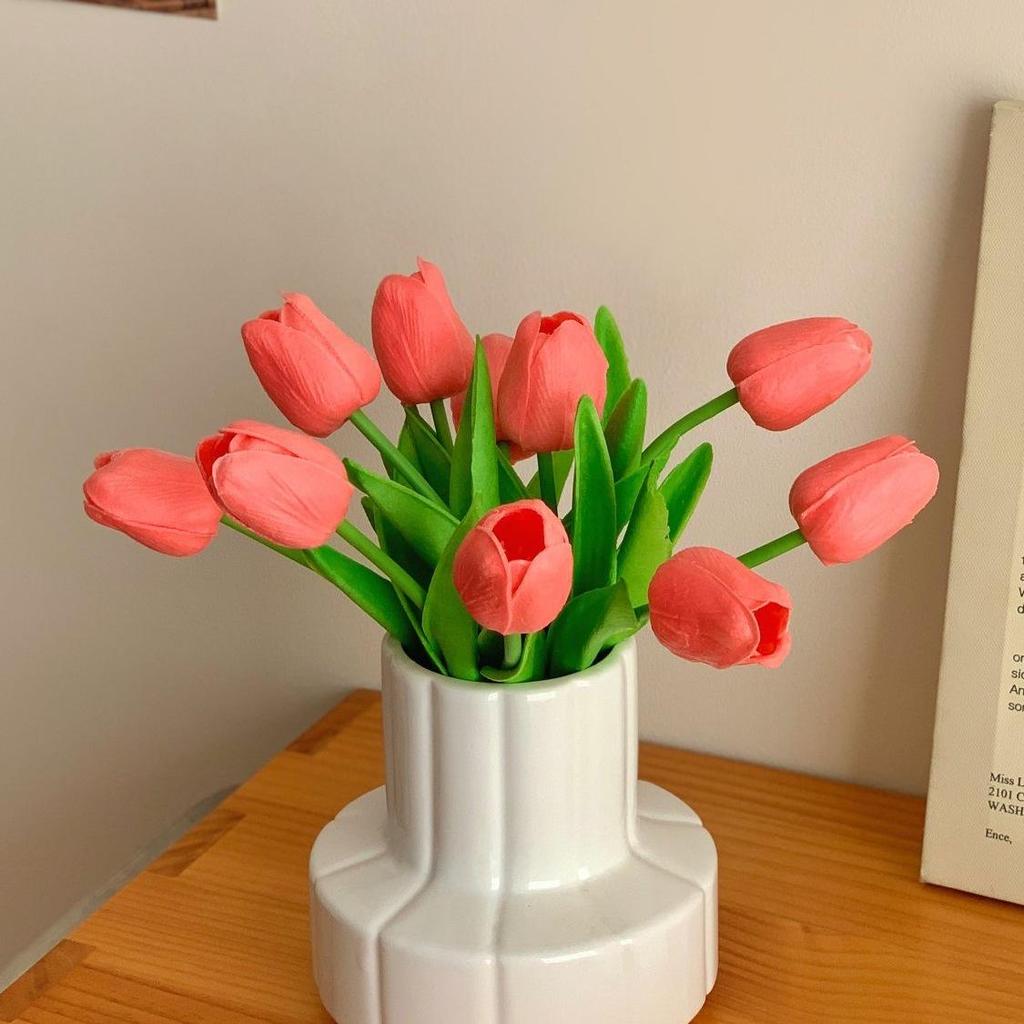 Tulip Artificial Flower Arrangement in Ceramic Vase for Home Decor
