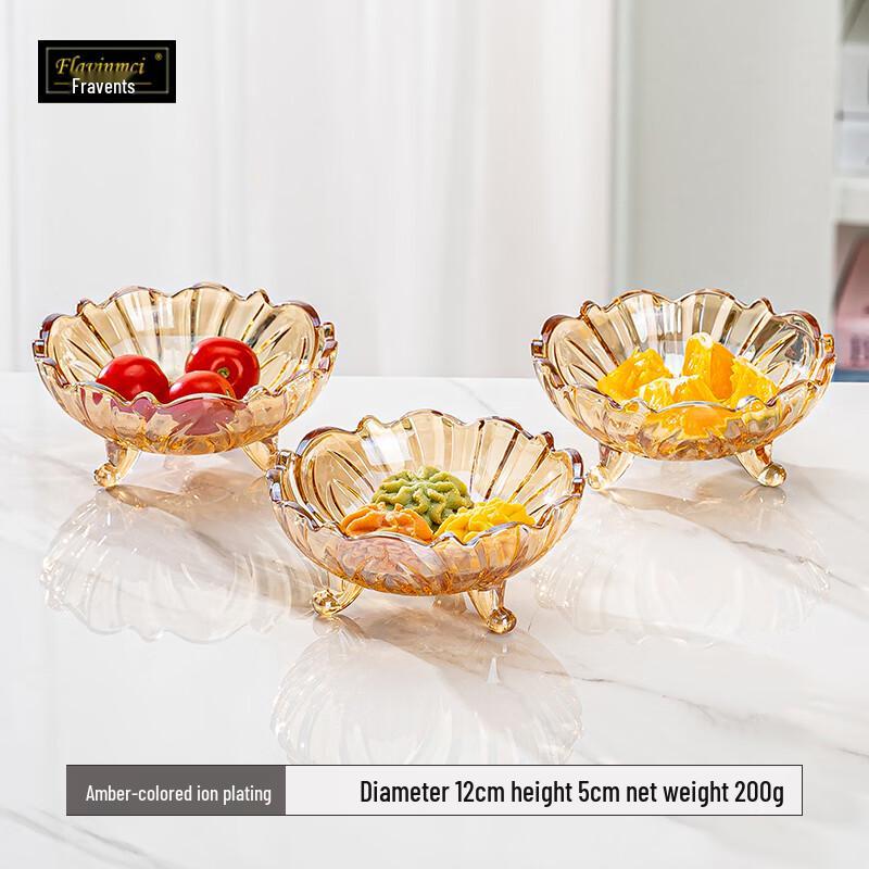 Flavinmci Nordic Amber Glass Triangular Fruit Bowl Set
