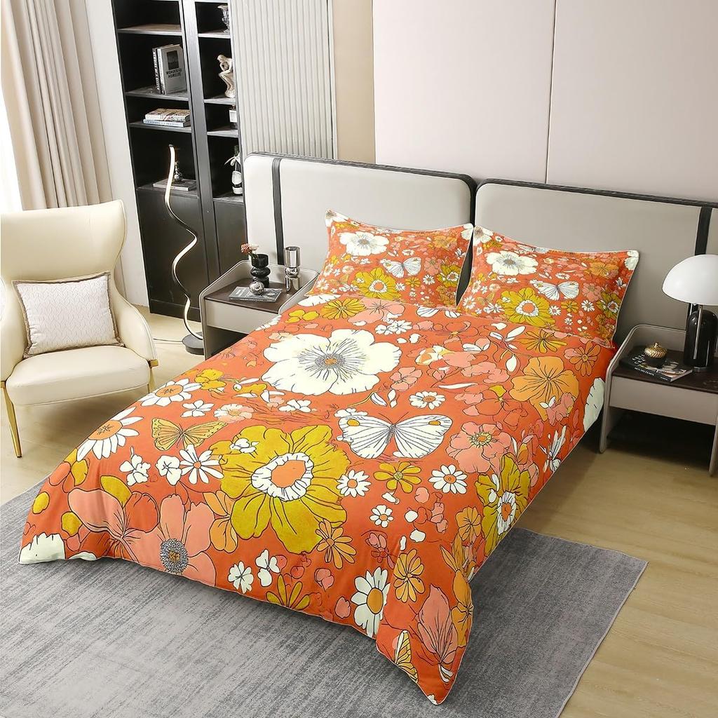 Botanical Floral Duvet Cover Queen King Size Floral Quilt Cover Bedding Set Teen Adult Room Decor Nature Theme 3 Piece Set