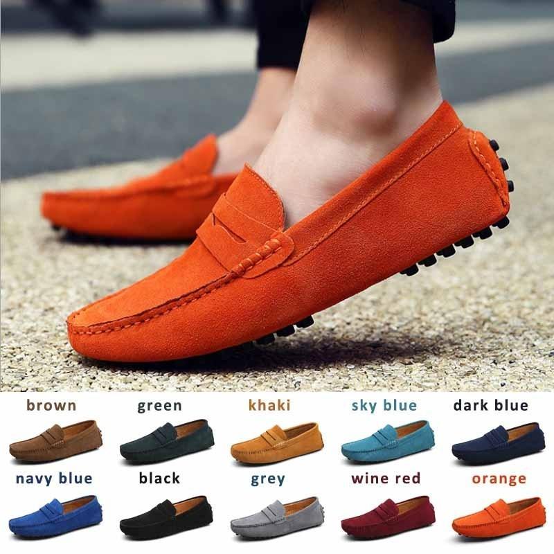 Größe 38–48, lässige Herren-Erbsenschuhe, Wildleder, Herren-Loafer, Mokassins, Slip-on-Flats