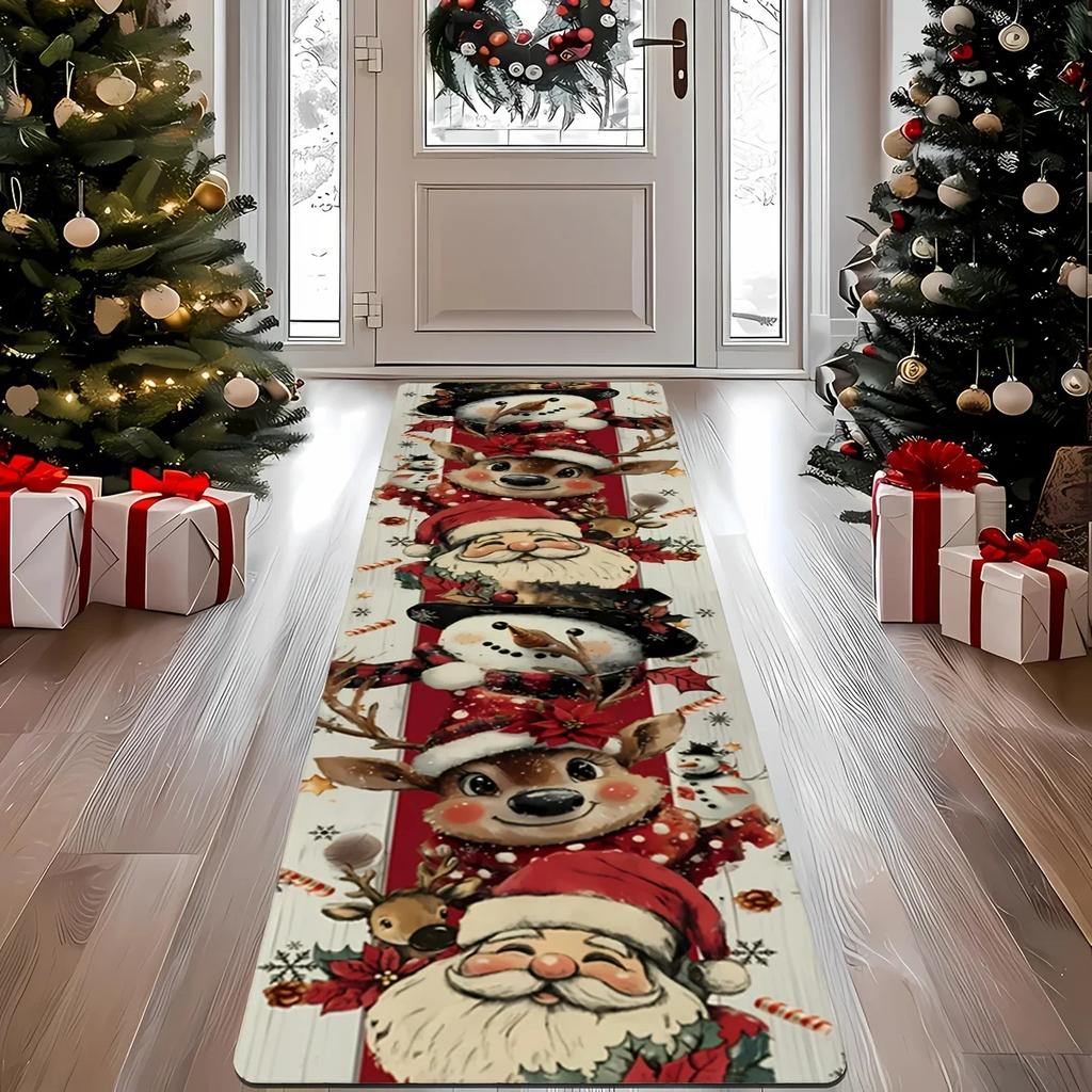 Christmas Runner Mat Long Christmas Runner Rugs Washable Balcony Carpet Home Decor Floor Mat for Hallway Bedroom Decor Carpet