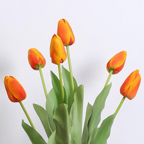 Artificial Tulip with Green Leaves Realistic Fake Flower Stem Wedding Party Table Centerpiece Indoor Outdoor Faux Bloom Decoration