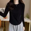Women's Pure White Long-Sleeve Petite Top with Irregular Design - Versatile Short Style for Autumn and Winter