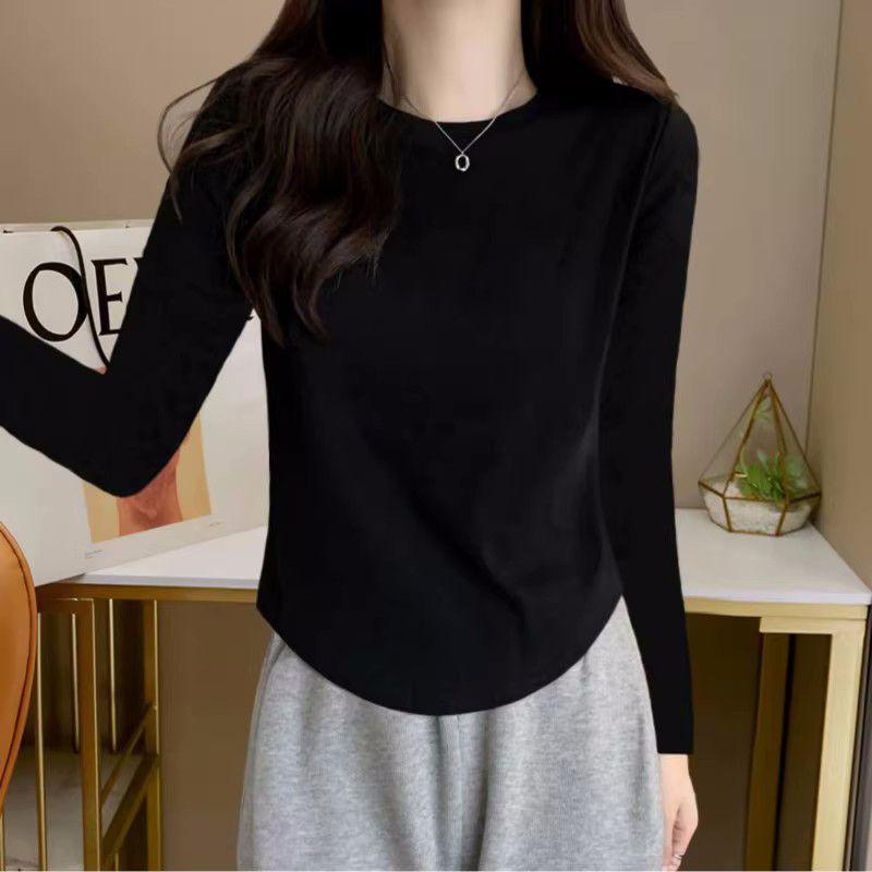 Women's Pure White Long-Sleeve Petite Top with Irregular Design - Versatile Short Style for Autumn and Winter