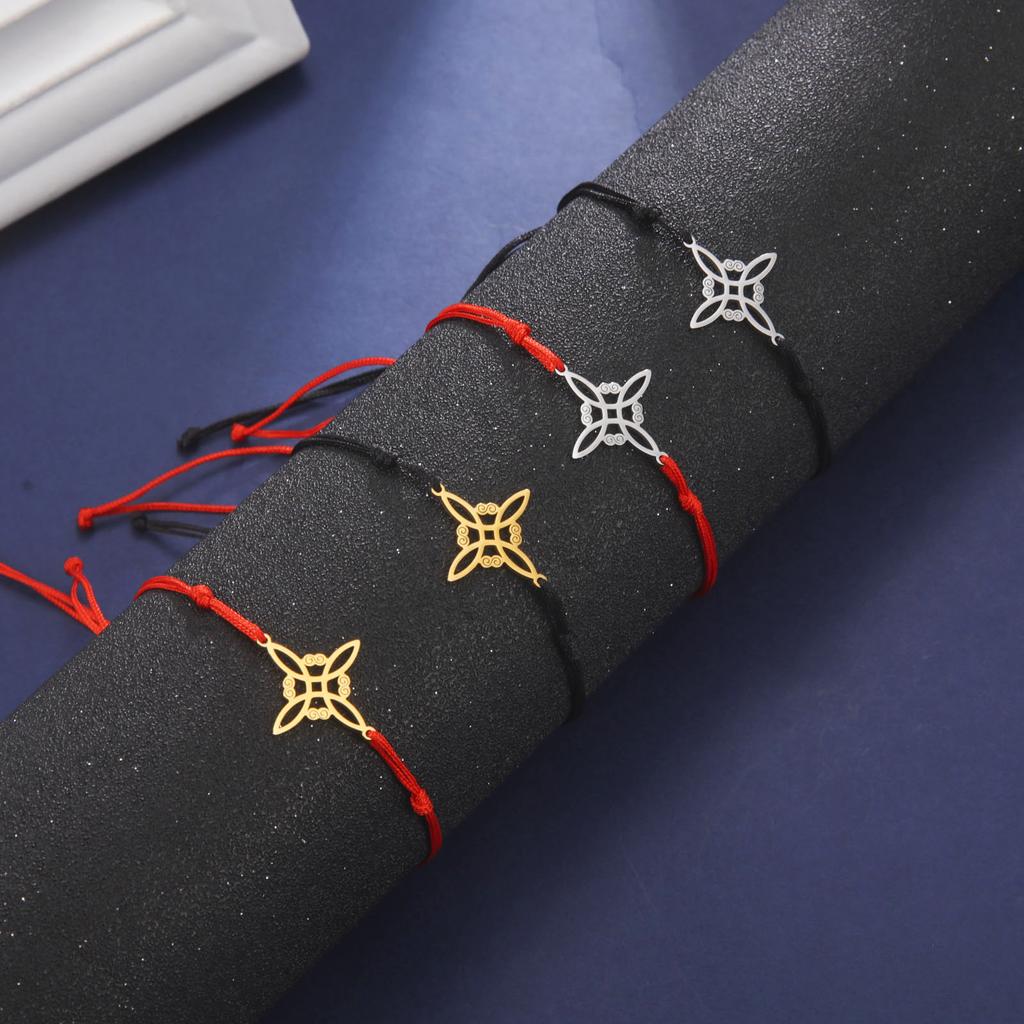 Witch Knot Wax Rope Bracelet Stainless Steel Wicca Amulet Handmade Witchcraft Jewelry Birthday Gift for Women Men