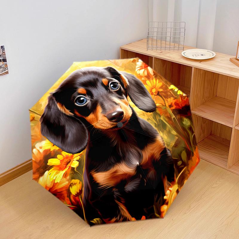 Moonlit Floral Dog Portrait Automatic Umbrella - Suitable Travel Outdoor Portable Umbrella Birthday Gift Daily Essentials