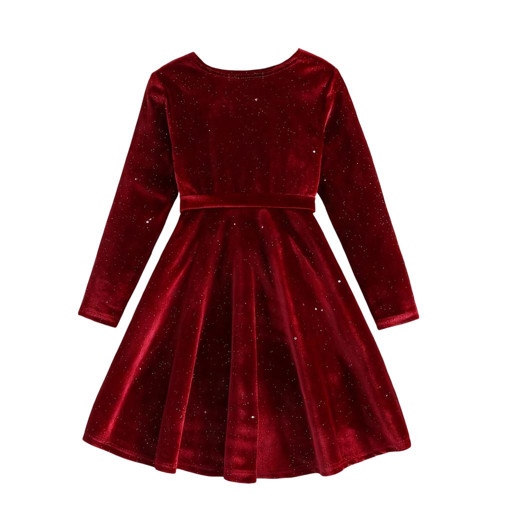 Children's Fashion Ruffled Long Sleeve Sky Mesh Dress