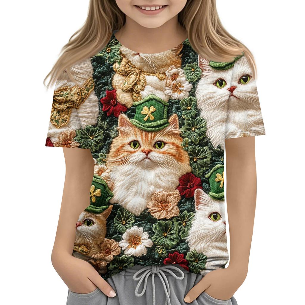 Children's Printed Round Neck Short Sleeved Casual T-shirt