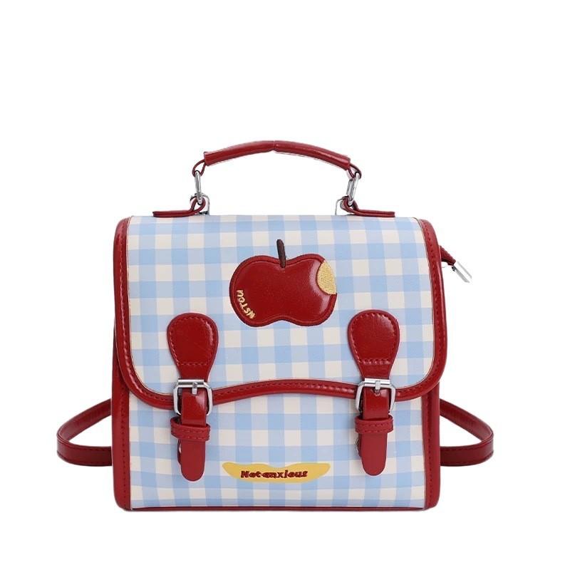 

Apple Plaid Pattern Tote Bag Backpack With Lock Buckle For Girl Casual Outings