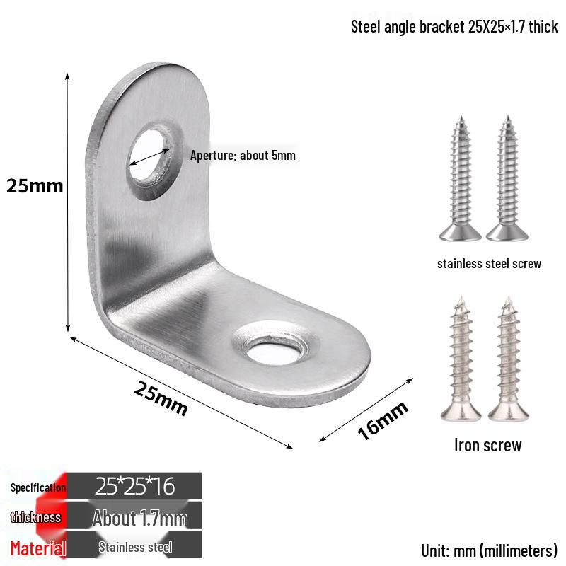 Thickened Stainless Steel 90° L-Shaped Bracket for Furniture and Shelves