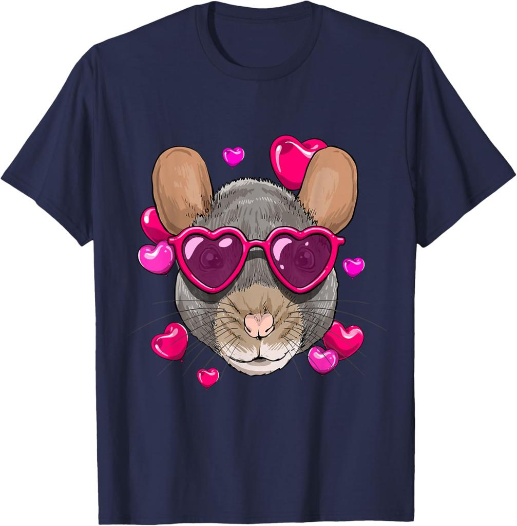 Valentine Chinchilla Rat Lover Heart Sunglasses Graphic Tee Cute Rodent Animal T-Shirt