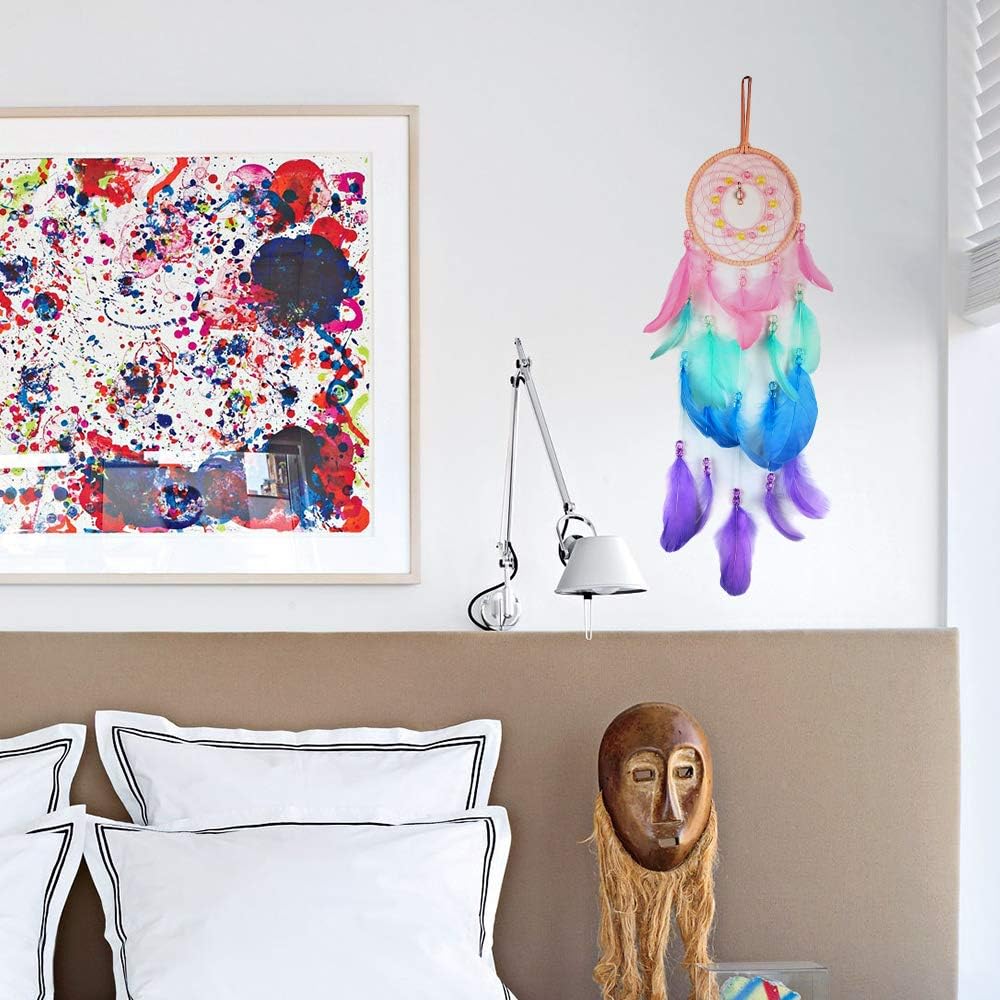 AWLEE Colorful Dream Catchers, Handmade Feather Native n Circular Net for Kids Boys Girls Bedroom Wall Hanging Decoration Decor Nursery Wall Art