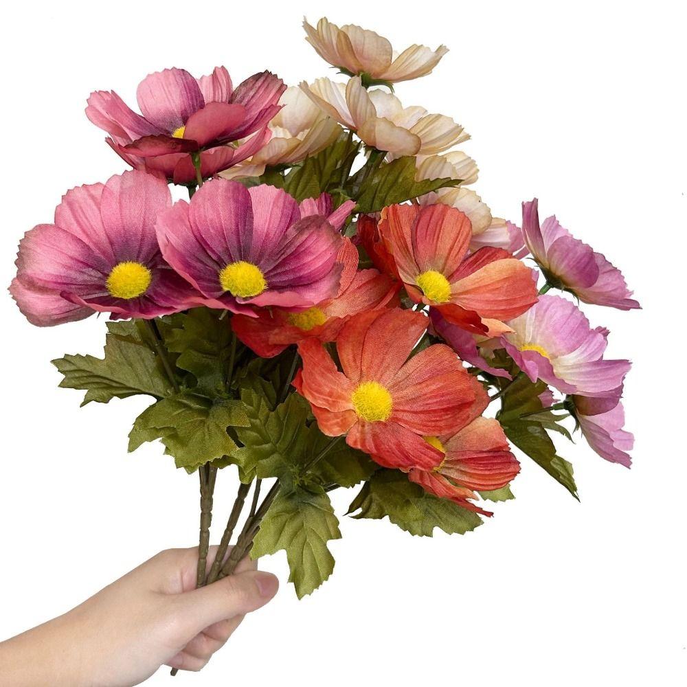 6 Heads Artificial Daisy Flowers Multicolor Silk Petals Simulation Galsang Flower Photo Props Faux Chrysanthemum