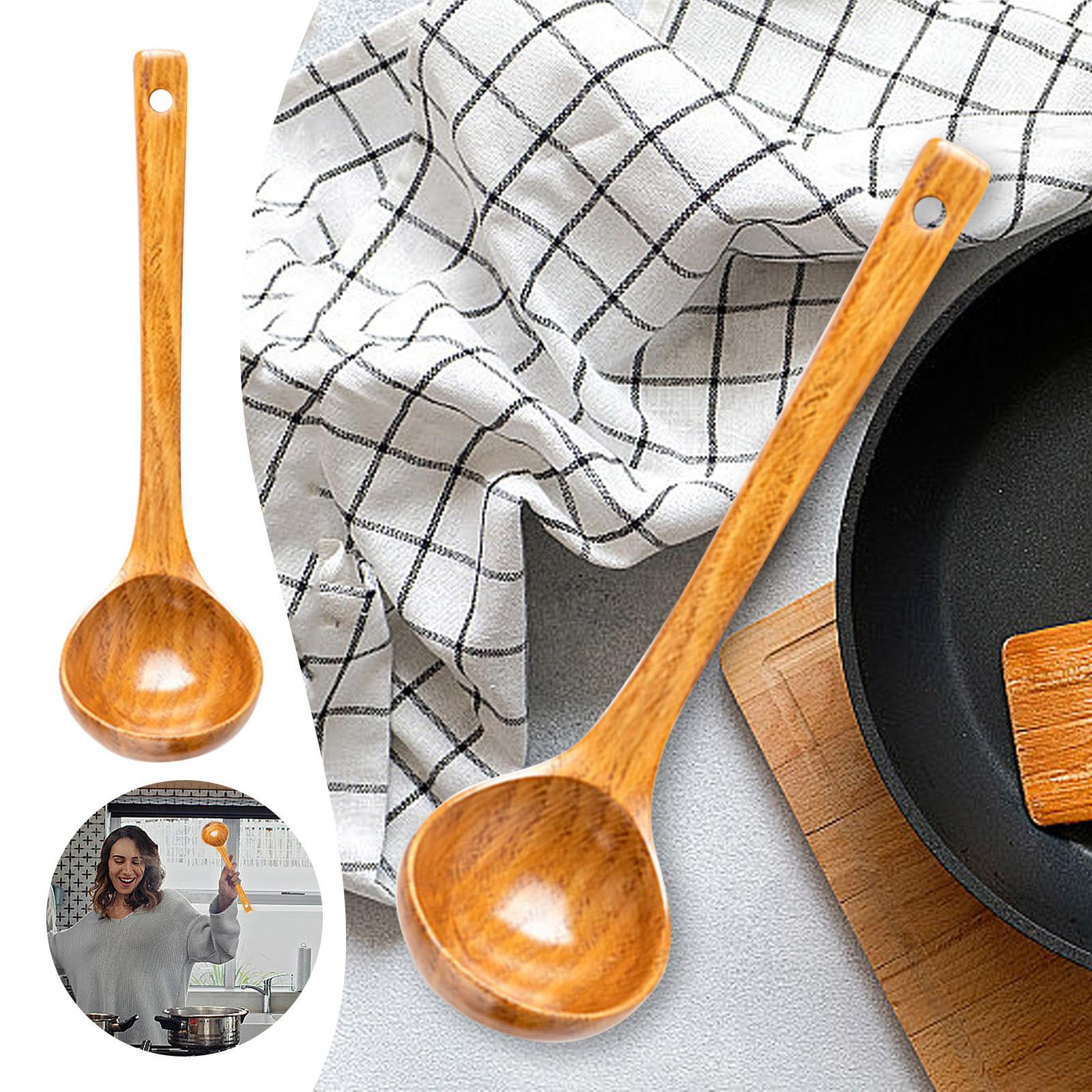 Kitchen Utensil Wooden Long Handle Soup Spoon Non-Stick Anti-Scalding Cooking Soup Spoon Daily Use Kitchen Accessories One Size золотой