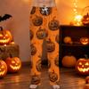Men Drawstring Waist Halloween Print Casual Pants Relaxed Fit Long Trousers with Pumpkin and Bat Pattern for Daily Wear