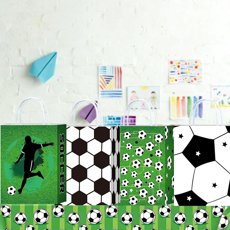 Football-Themed Tote Bag Party Football Pattern Gift Bag Sporty Shopping And Beverage Paper Bag